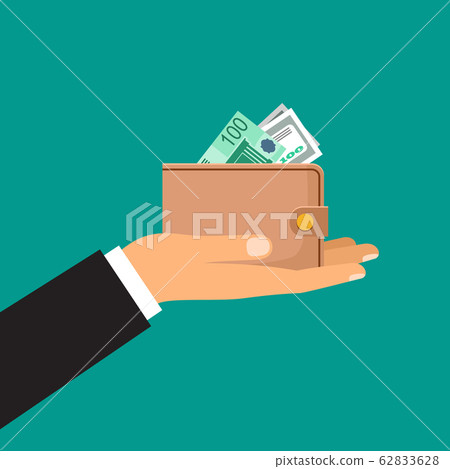 Male hand holds a wallet with money Male hand holds a wallet with money 62833628
