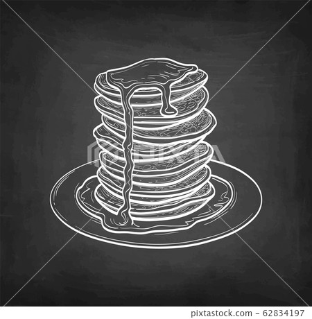 Chalk sketch of pancakes. 62834197