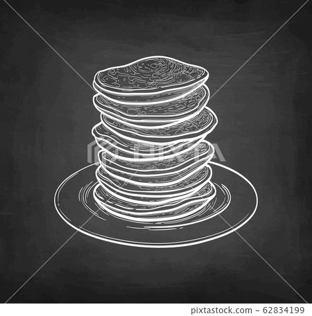 Chalk sketch of pancakes. 62834199