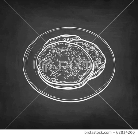 Chalk sketch of pancakes. 62834200
