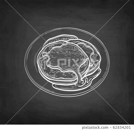 Chalk sketch of pancakes. 62834201