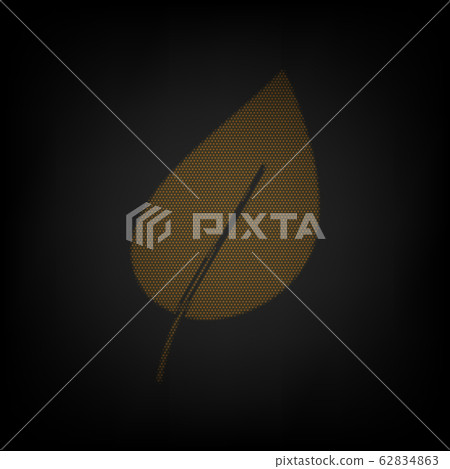 Leaf sign. Icon as grid of small orange light bulb in darkness. Illustration. 62834863