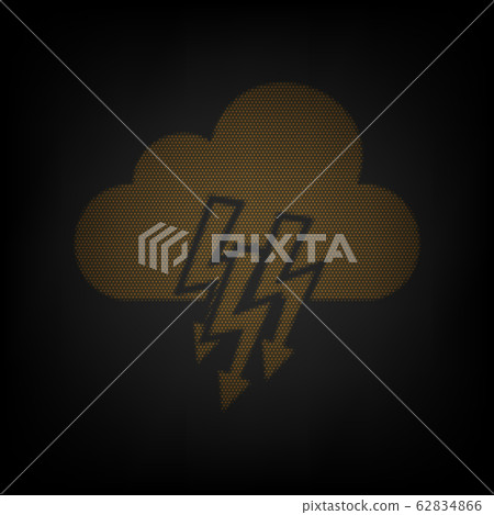 Cloud with lightning icon. Icon as grid of small orange light bulb in darkness. Illustration. Cloud with lightning icon. Icon as grid of small orange light bulb in darkness. Illustration. 62834866