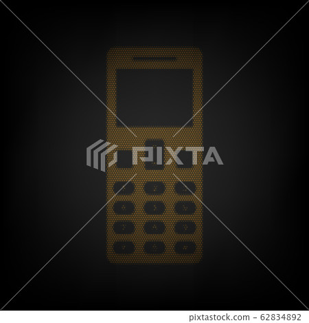 Smartphone sign. Icon as grid of small orange light bulb in darkness. Illustration. Smartphone sign. Icon as grid of small orange light bulb in darkness. Illustration. 62834892