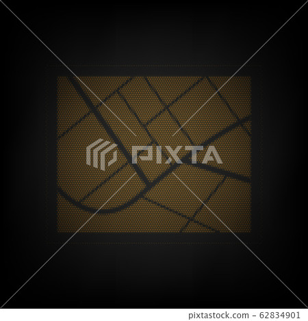 Map sign. Icon as grid of small orange light bulb in darkness. Illustration. 62834901