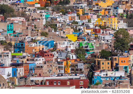 Guanajuato City historic center. Colorful homes built on hillside. Guanajuato State, Mexico. Guanajuato City historic center. Colorful homes built on hillside. Guanajuato State, Mexico. 62835208