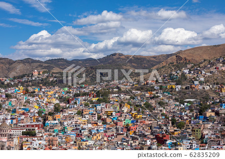 Guanajuato City historic center. Colorful homes built on hillside. Guanajuato State, Mexico. Guanajuato City historic center. Colorful homes built on hillside. Guanajuato State, Mexico. 62835209