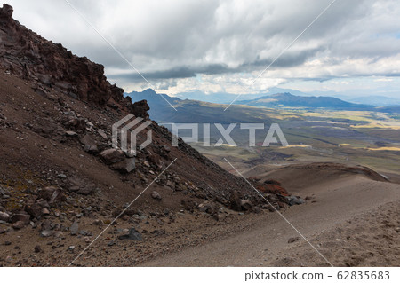 View from Cotopaxi volvcano during trekking trail. View from Cotopaxi volvcano during trekking trail. 62835683