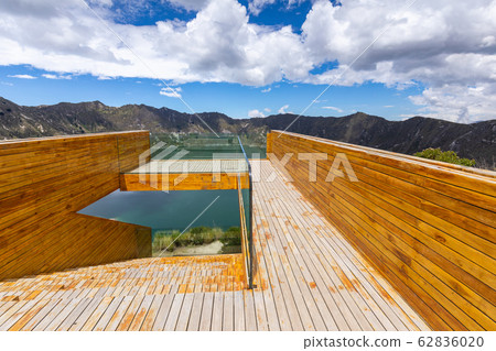 Shalala Viewpoint. Lake Quilotoa. Panorama of volcano crater lagoon of Quilotoa Shalala Viewpoint. Lake Quilotoa. Panorama of volcano crater lagoon of Quilotoa 62836020