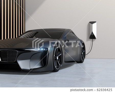 Image of an electric sports car charging a charging station at home Image of an electric sports car charging a charging station at home 62836425