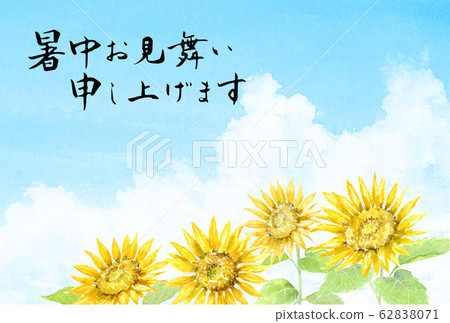 夏天明信片模板與向日葵和夏日的天空 夏天明信片模板與向日葵和夏日的天空 62838071