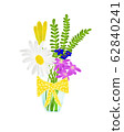 Bright spring flowers in vase with gift bow. Happy, cheerful illustration isolated on white. Design graphic for gift card, mother's day card, thank you card. Bright spring flowers in vase with gift bow. Happy, cheerful illustration isolated on white. Design graphic for gift card, mother's day card, thank you card. 62840241