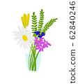 Clean, bright fresh flowers in simple glass vase illustration. Symbol for modern natural living, interior decor. Clean, bright fresh flowers in simple glass vase illustration. Symbol for modern natural living, interior decor. 62840246