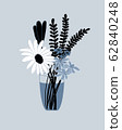 Elegant and minimal flat color illustration of flowers in vase. Blue grey illustration art print or home decor. Minimalist lifestyle icon. Elegant and minimal flat color illustration of flowers in vase. Blue grey illustration art print or home decor. Minimalist lifestyle icon. 62840248