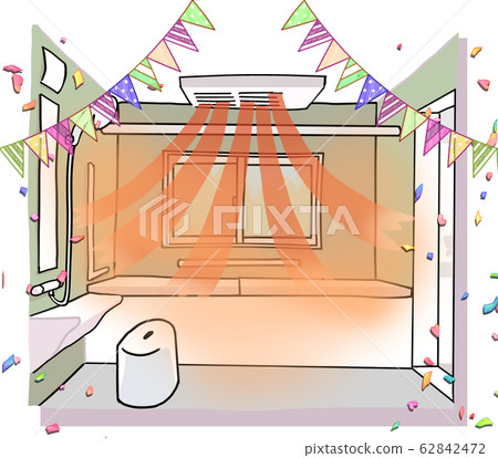 A bath with a ventilation dryer on the ceiling! 62842472