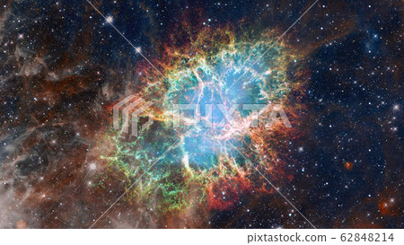 Colored nebula and open cluster of stars in the 62848214