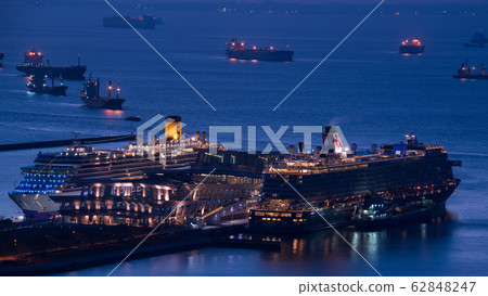 Luxurious cruise liner anchored at Port of Singapore 3 Night view 62848247