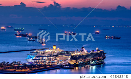 Luxurious cruise liner anchored at Port of Singapore 3 Night view 62848248