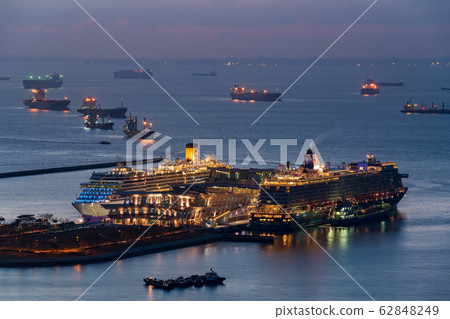 Luxurious cruise liner anchored at Port of Singapore 3 Night view 62848249