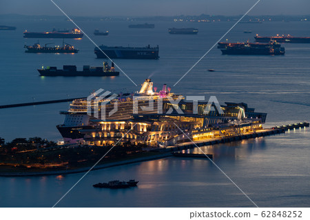 Luxurious cruise liner anchored at Port of Singapore 3 Night view 62848252