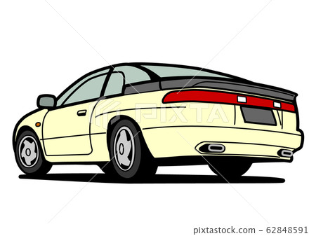 Nostalgic domestic coupe rear view white system car illustration 62848591