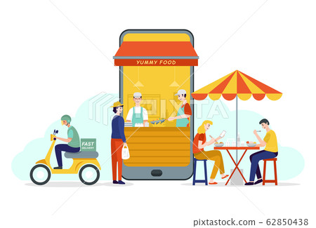 Smart phone online shopping concept, Illustration of street food in Thailand 62850438