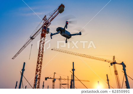 Drone over construction site. video surveillance 62850991