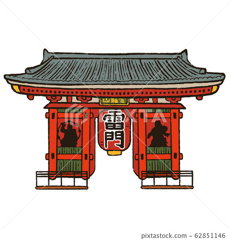 Kaminarimon Gate in Asakusa, Tokyo. Black line. Vector illustration on white background. 62851146