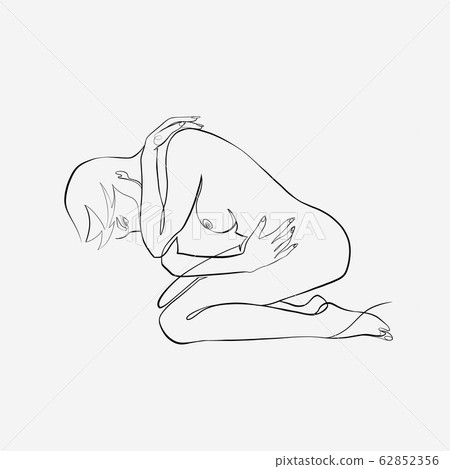 Sketch of nude woman continuous line - Stock Illustration 62852356