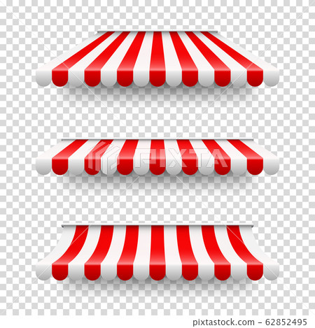 Shop sunshade. Realistic striped cafe awning. Outdoor market tent. Roof canopy. Summer street store 62852495