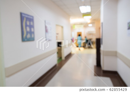Blurred hospital indoor corridor hallway as 62855429