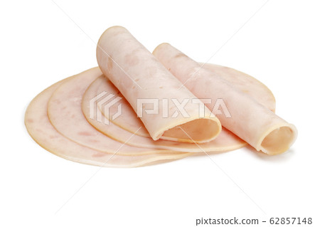 Slices of chicken ham isolated on white 62857148