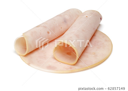 Slices of chicken ham isolated on white 62857149