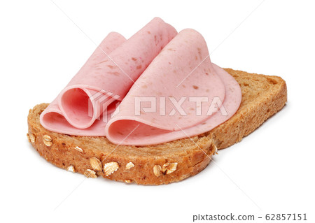 Salami slices and bread slice isolated Salami slices and bread slice isolated 62857151