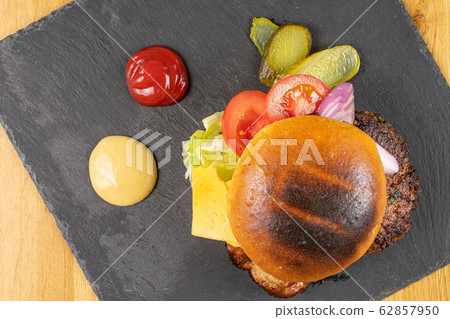 Restaurant meal on lacquered wood 62857950