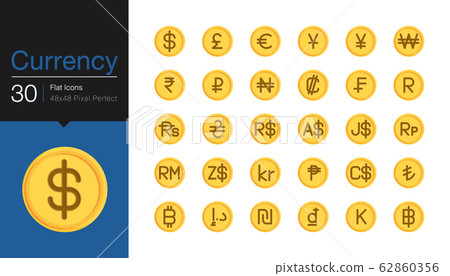 Currency icons. Flat icon design. 62860356