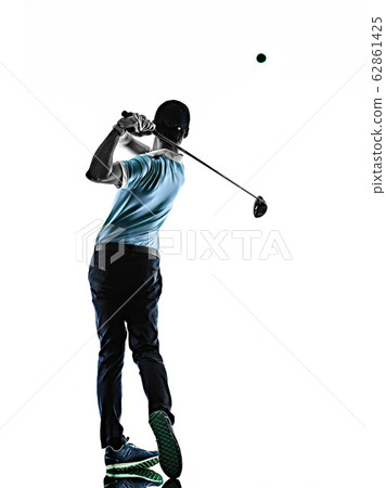 Man Golf golfer golfing isolated shadow silhouette white background Man Golf golfer golfing isolated shadow silhouette white background 62861425