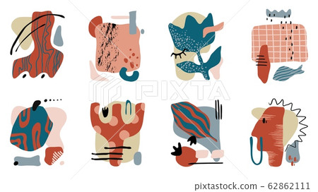 Contemporary collage. Trendy hand drawn abstract set with grunge textures and organic shapes. Vector freehand doodle painted blobs Contemporary collage. Trendy hand drawn abstract set with grunge textures and organic shapes. Vector freehand doodle painted blobs 62862111
