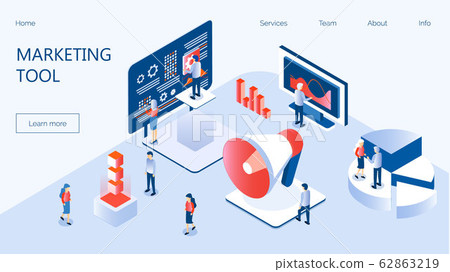 Marketing e-commerce, data analysis tool isometric 62863219