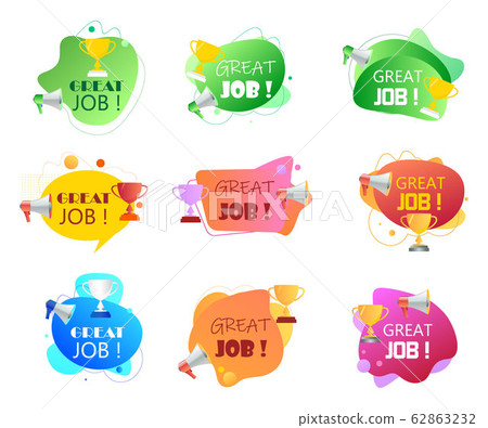 Megaphone with Great job speech bubble. 62863232