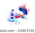 Xtreme colorful illustration man gamer manager distant remote work internet marketer designer freelancer sits at computer cyber power fluid telework web design business 62863526