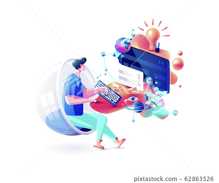 Xtreme colorful illustration man gamer manager distant remote work internet marketer designer freelancer sits at computer cyber power fluid telework web design business Xtreme colorful illustration man gamer manager distant remote work internet marketer designer freelancer sits at computer cyber power fluid telework web design business 62863526