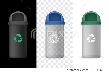 Vector Transparency Garbage Bin with Green Cap, Trash Can. Isolated on black and white Vector Transparency Garbage Bin with Green Cap, Trash Can. Isolated on black and white 62863780