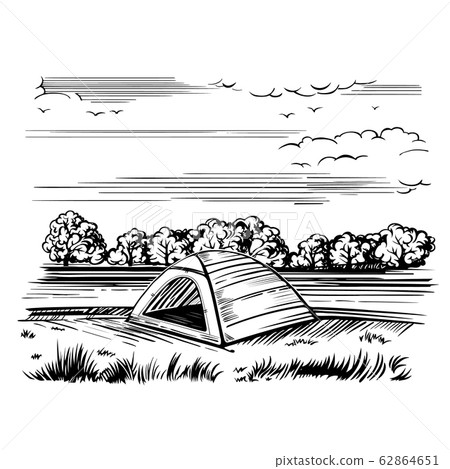Tourist tent on the shore, sketch 62864651
