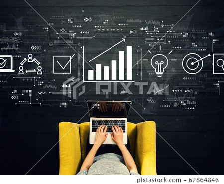 Marketing concept with person using a laptop 62864846