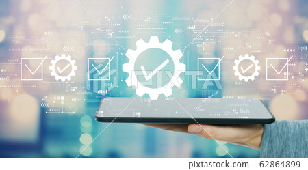 Quality control approval with tablet computer 62864899