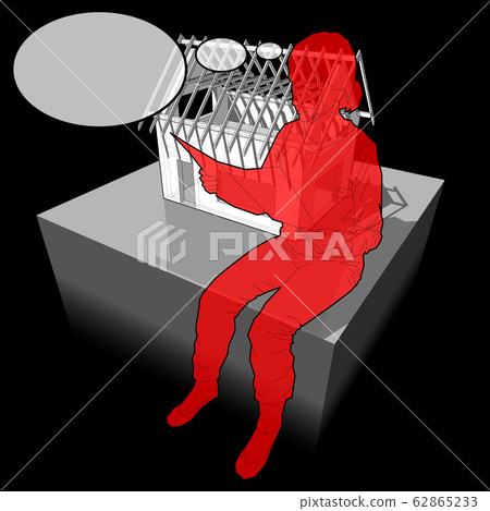 diagram of a simple detached house under construction and woman with thought bubble diagram of a simple detached house under construction and woman with thought bubble 62865233