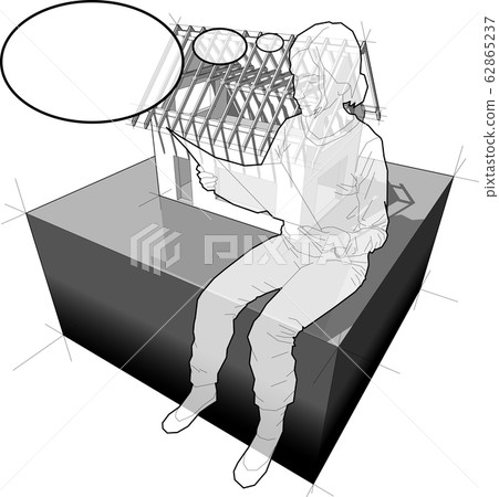 diagram of a simple detached house under construction and woman with thought bubble diagram of a simple detached house under construction and woman with thought bubble 62865237