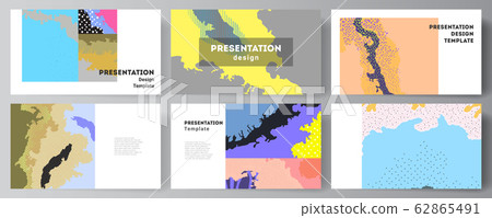Vector layout of the presentation slides design templates, multipurpose template for presentation brochure, brochure cover. Japanese pattern template. Landscape background decoration in Asian style. 62865491