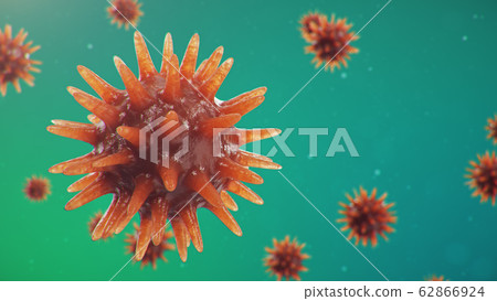 3D illustration Coronavirus concept under the microscope. Spread of the virus within the human. Epidemic, pandemic affecting the respiratory tract. Fatal viral infection. 3D illustration Coronavirus concept under the microscope. Spread of the virus within the human. Epidemic, pandemic affecting the respiratory tract. Fatal viral infection. 62866924